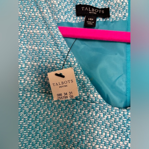 NWT Talbots Blue and White Tweed Structured Ribbon Bow Waist Shift Dress 14P - Picture 11 of 11